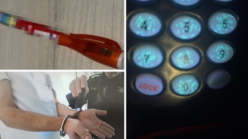 כפתורי הכספת שממנה נגנב הכסף והפנס שנתפס