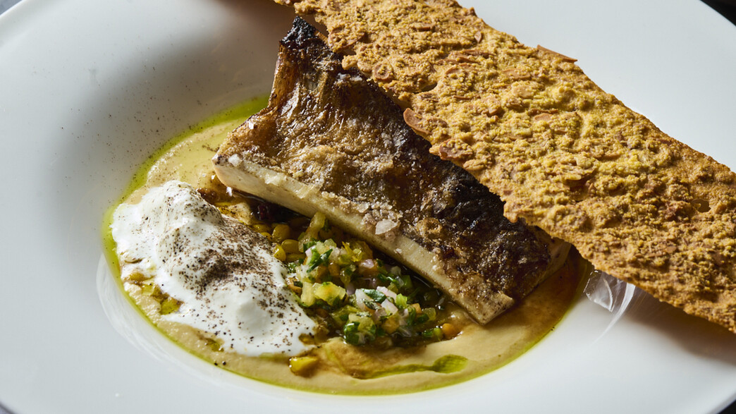 תירס, מח עצם, בקר, גלידת שמנת חמוצה וקרקר פולנטה