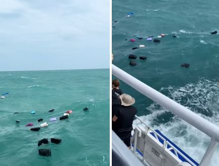 תיעוד | לעיני הנוסעים: עשרות מזוודות נשטפו לים