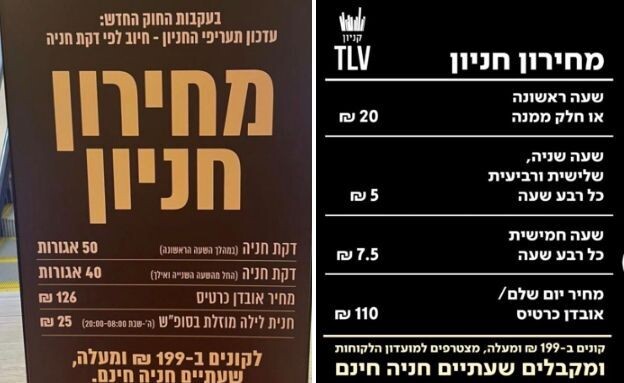 מחירי החניה מזנקים (צילום: אתר קניון TLV ולפי חוק 27 א)