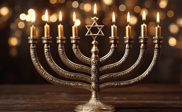 חנוכיה עם שמונה נרות ושמש חנוכיה עם שמונה נרות ושמש