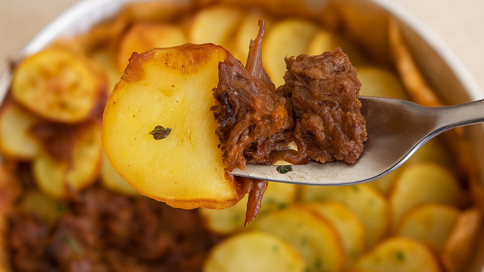 צלי בשר ופרוסות תפוחי אדמה (צילום: דניאל אמון)