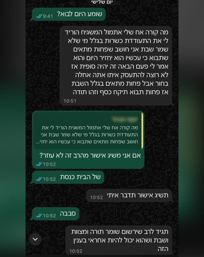 בן 15 פוטר מפיצריה משום שלא שומר שבת
