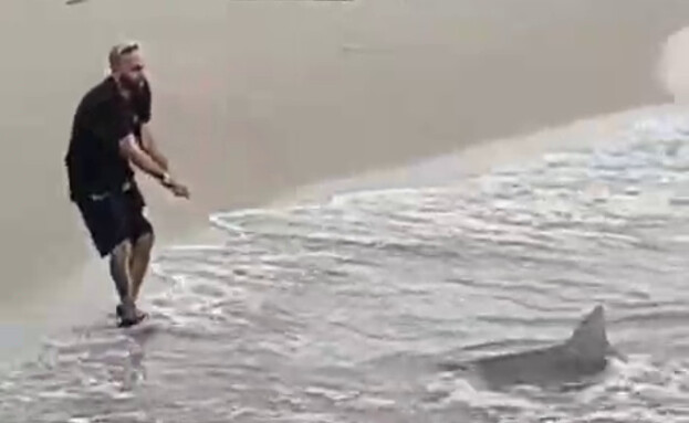 תיעוד: גבר דג כריש בחופי אשדוד