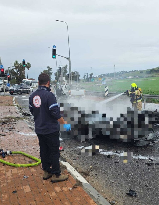הרכב לאחר הפיצוץ בצומת נהלל
