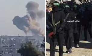 המחבלים ברצועה והתקיפות (צילום: מתוך תיעוד שעלה ברשתות החברתיות, שימוש לפי סעיף 27א' לחוק זכויות יוצרים)