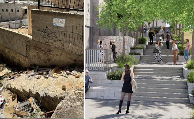 מעבר גוש חלב בחיפה לפני ואחרי (צילום: אב אדריכלות נוף)