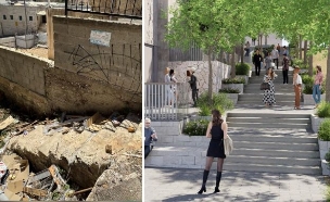 מעבר גוש חלב בחיפה לפני ואחרי (צילום: אב אדריכלות נוף)