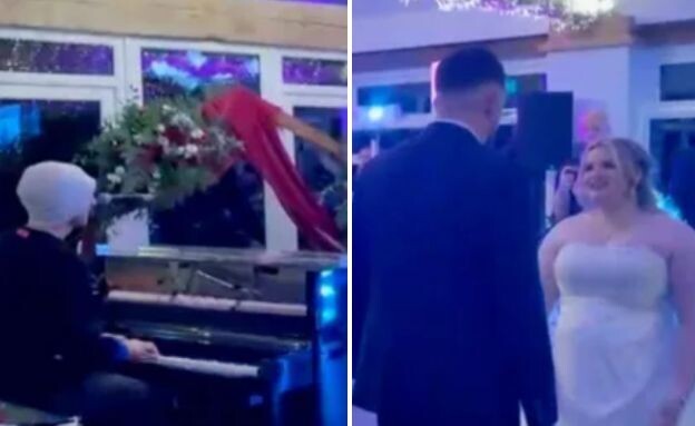 כריס מרטין מופיע בפני זוג בחתונה