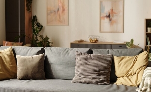 סלון, ספה אפורה (צילום: shutterstock_Pressmaster)