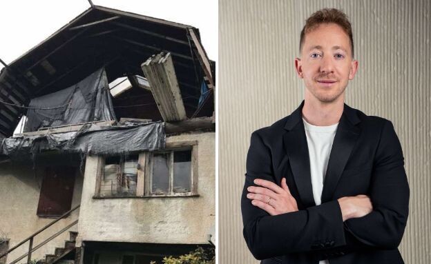 יואב קירשנבוים, מייסד ZOOM REI, והבית ההרוס שקנה (צילום: אלעד ברנגה, פרטי)