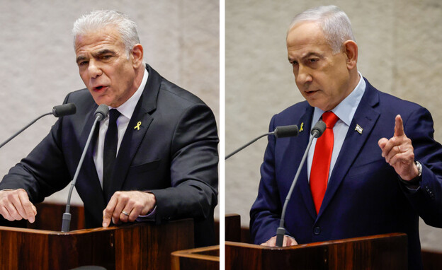 בנימין נתניהו ויאיר לפיד בדיון 40 חתימות (צילום: נועם מושקוביץ, פלאש 90, דוברות הכנסת, פלאש 90)