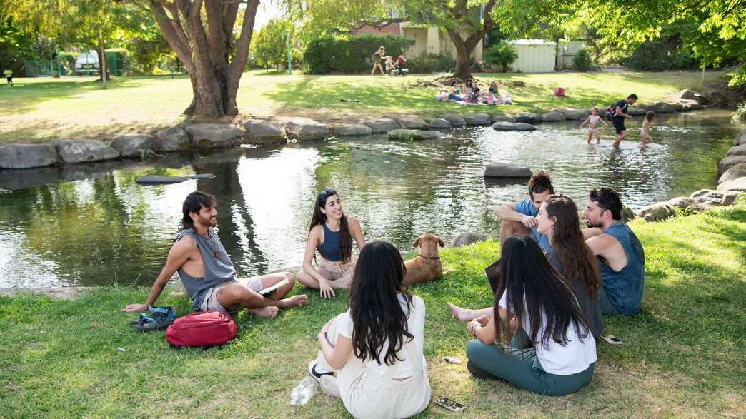 סטודנטים לומדים ליד הנחל