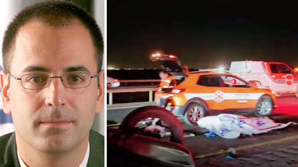 מימין: זירת התאונה, משמאל: השופט בני שגיא