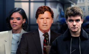 ניק פואנטס, טאקר קרלסון, קנדיס אוונס (צילום: Stephanie Keith,  Olivier Touron / AFP, Jason Davis, getty images)