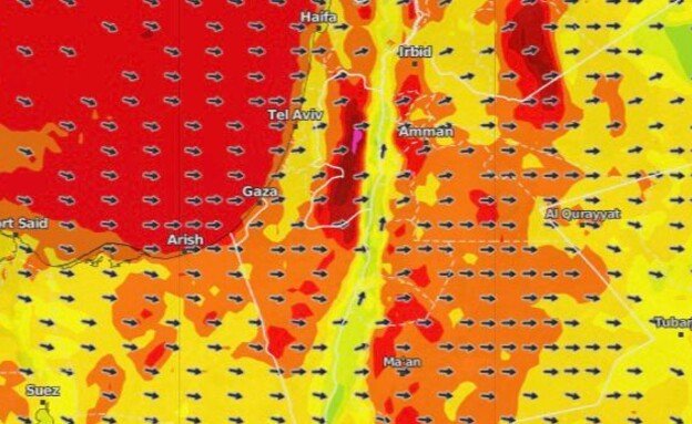 מפת הרוחות הצפויה ביום שישי