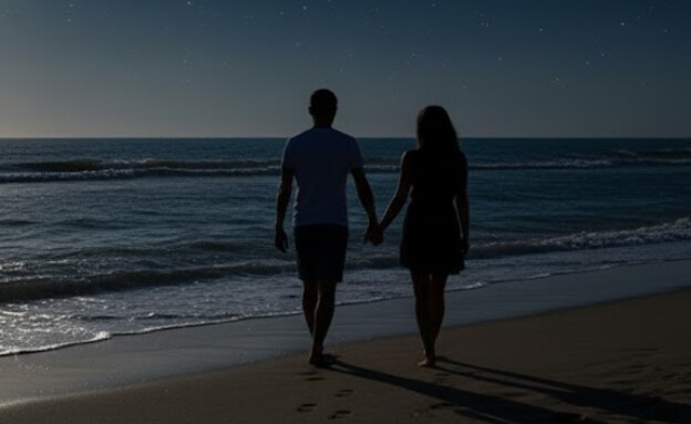 זוג צועד על חוף הים
