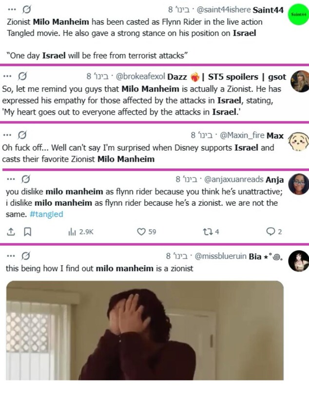 ציוצים נגד מיילו מנהיים