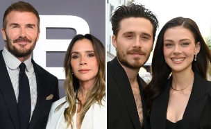 דייוויד בקהאם, ויקטוריה בקהאם, ברוקלין בקהאם וניקולה פלץ (צילום: צילום דיוויד וויקטוריה בקהאם: Karwai Tang | צילום ברוקלין בקהאם וניקולה פלץ: Jon Kopaloff, getty images)