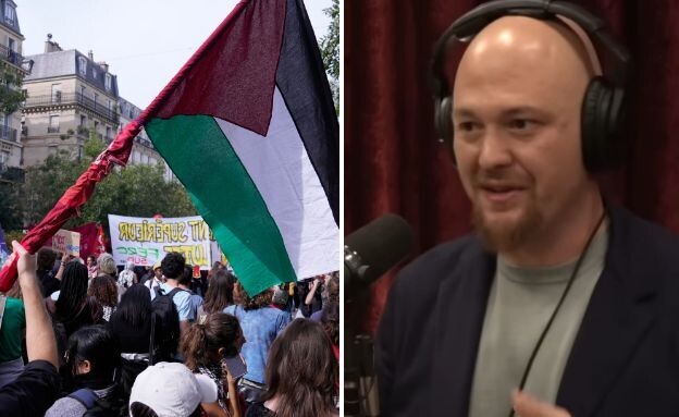 אמג'ד מסעד, הפגנה למען פלסטין (צילום: יוטיוב, AP Photo/Michel Euler)