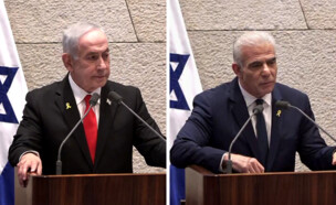 יו"ר האופוזיציה לפיד, ראש הממשלה נתניהו (צילום: ערוץ הכנסת)