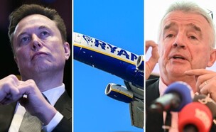 אילון מאסק, ריינאייר, מייקל או'לירי (צילום: ELIAS ROM / BELGA MAG / Belga / AFP via Getty Images, BRENDAN SMIALOWSKI/AFP via Getty Images)