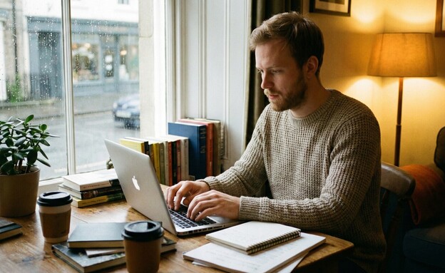 גבר מתכתב במחשב