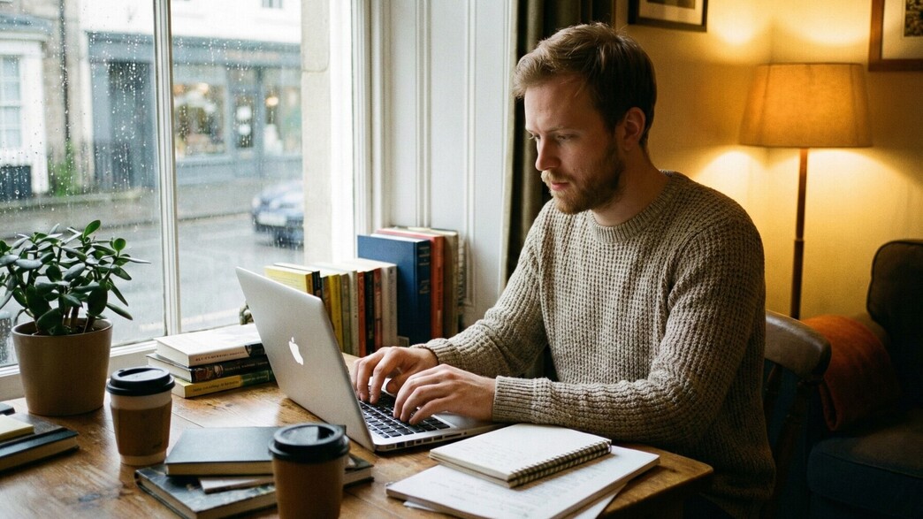 גבר מתכתב במחשב