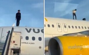 גבר עלה על גג מטוס בוולנסיה