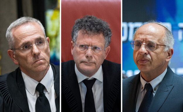 השופט סולברג, נשיא העליון עמית והשופט מינץ (צילום: יונתן זינדל, חיים גולדברג, פלאש 90)