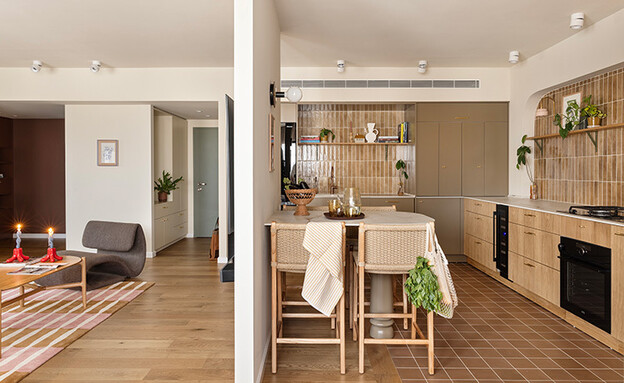 דירת הרופאים בראשלצ מבט למטבח ולכניסה לבית עיצוב 