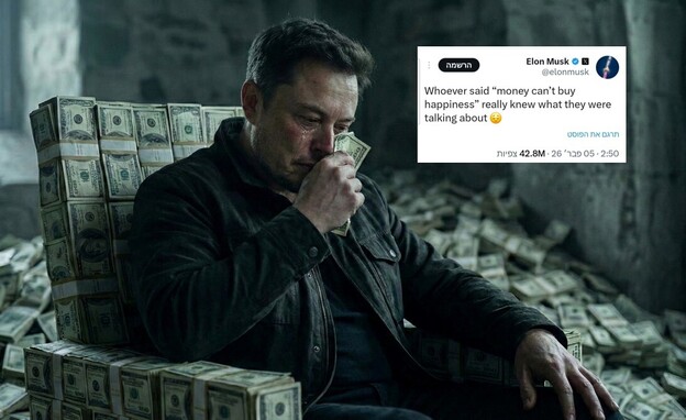 אילון מאסק, הציוץ שלו (צילום: עיבוד AI)