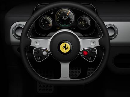 הגה בהשראת מכוניות פרארי משנות ה-50 וה-60 עם לוח מחוונים בעלי תצוג (צילום: ספורט 5)