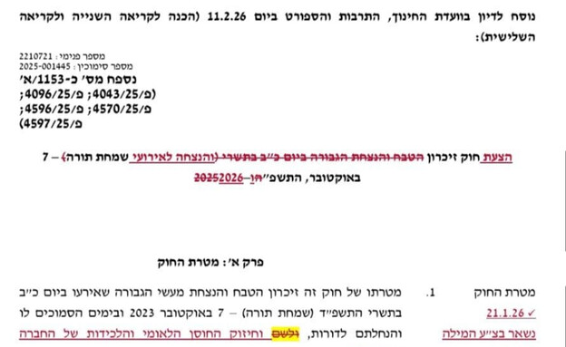 המילה "טבח" מחוקה מהצעת חוק הזיכרון