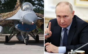 פוטין ומטוס הקרב (צילום: Vitalii Nosach/Global Images Ukraine via Getty Images | GAVRIIL GRIGOROV/SPUTNIK/AFP)