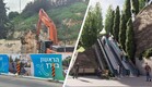 תחילת העבודות על פרויקט הדרגנועים בחיפה, והדמיה של התוצאה (צילום: עיריית חיפה, לויטון שומני ארכיטקטים בע"מ)