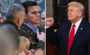 הענקת העיטור בנאום (צילום: Brendan SMIALOWSKI | ANDREW CABALLERO-REYNOLDS / AFP via Getty Images)