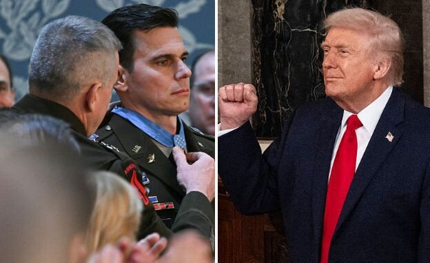 הענקת העיטור בנאום (צילום: Brendan SMIALOWSKI | ANDREW CABALLERO-REYNOLDS / AFP via Getty Images)