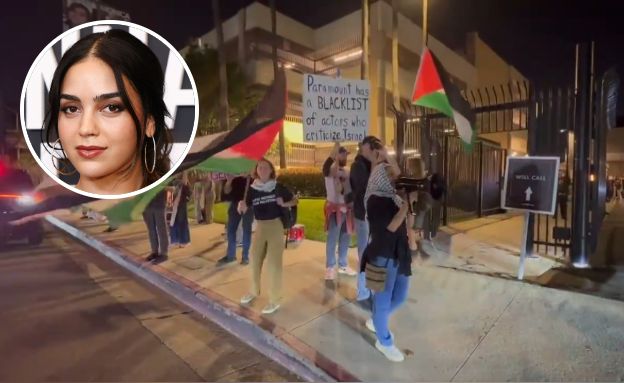 מחאה מחוץ לפרמיירת "צעקה 7", בעיגול: מליסה בררה