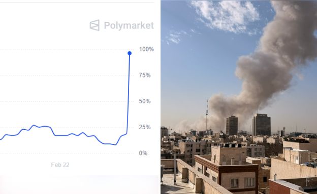 התחזית של פולימרקט למתקפה באיראן, עשן מעל טהרן
