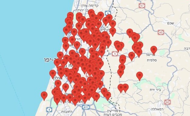 מפת האזעקות במרכז הארץ