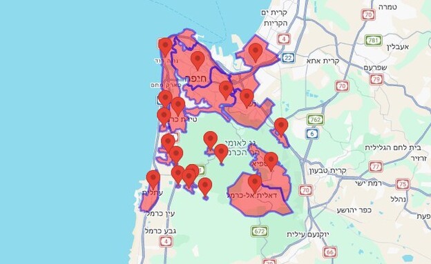 מפת האזעקות בצפון