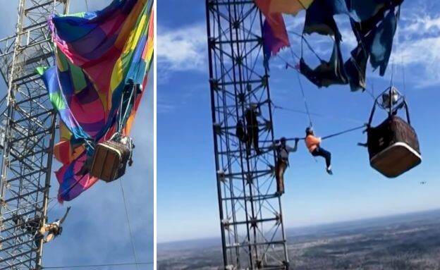 חילוץ מכדור פורח (צילום: Longview Fire Department, The Sun)