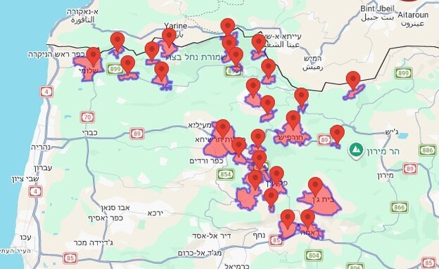 מפת אזעקות בצפון