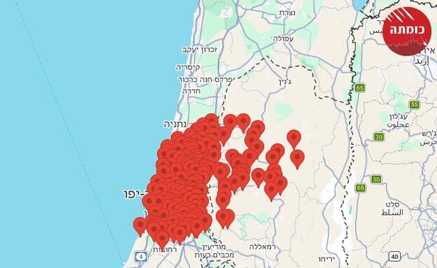 מפת האזעקות במרכז הארץ