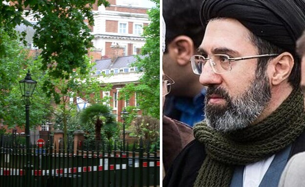 מוג'תבא ח'אמנאי ושגרירות ישראל בלונדון  (צילום: ויקיפדיה // שגרירות ישראל בלונדון, צילום: Gg, מתוך Wikimedia Commons, רישיון CC BY 3.0)