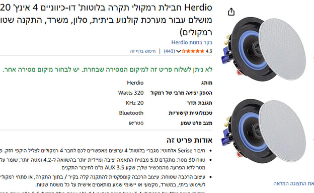 הודעה על פריט שלא ניתן לשלוח אותו לישראל (צילום: צילום מסך)