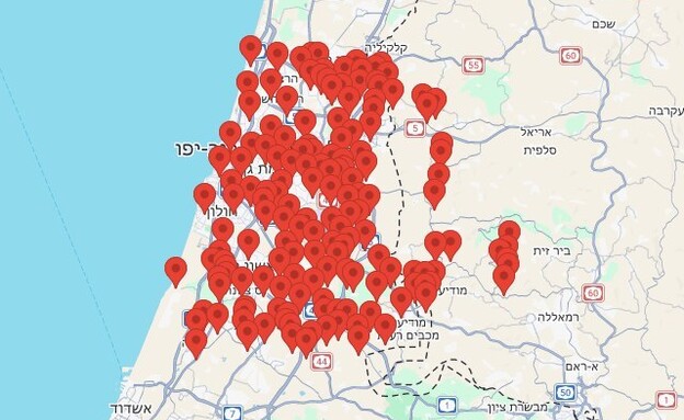 מפת האזעקות במרכז הארץ