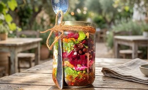 סלט בצנצנת של קפה גן סיפור (צילום: מיכל מוטיל, קפה גן סיפור)