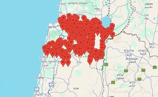 מפת האזעקות בצפון הארץ